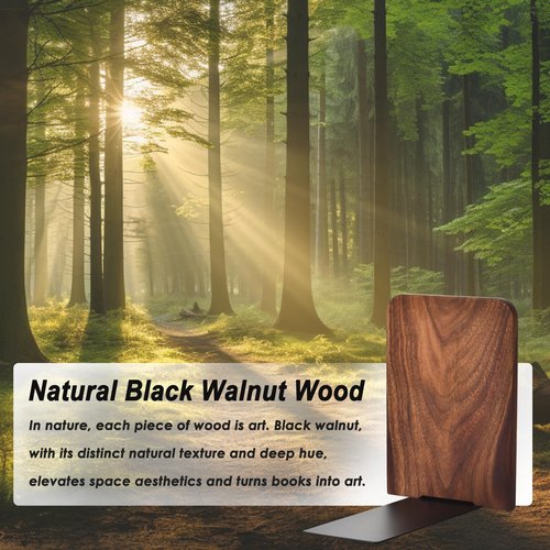 Book Ends, Black Walnut Wooden Bookends for Shelves - Heavy Duty Non-Slip Book Organizers, Upgraded Large Decorative Bookend Holders for Home, Kitchen, Office, Set of 2, Large