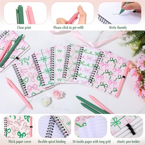 Resurhang 24 Pcs Princess and Witch Notebook Pen Pink and Green Party Favors Pink and Green Bow Ballpoint Pen Magical Crown 3.9 x 5.5 in Notebook Birthday Party Supplies Gift for Friend Office School