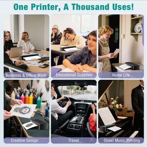 PEDOOLO Portable Printer Wireless for Travel, Inkless Thermal Printer Supports 8.5 x 11 Inch Thermal Paper, Bluetooth Compatible with iOS, Android, Laptop Includes 2 Rolls & 10 Sheets of Paper Kit
