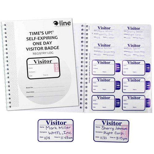 C-Line Times Up! Self-Expiring Visitor Badge with Registry Log, 150 24-Hour Badges (97009)