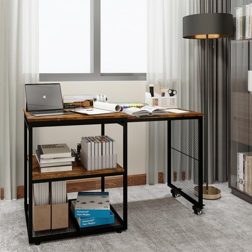 Natwind 24''x20''x29'' Large Printer Stand with Storage Shelves,Extendable Home Craft Table,Home Office Organization Desk, Versatile Table for Home Office, Kitchen, Study Room, Living Room (Retro)