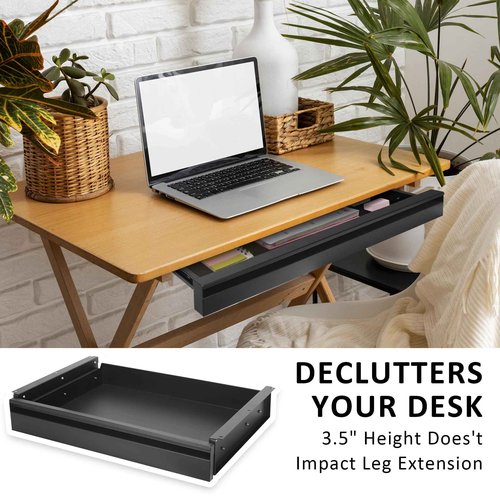 Under Desk Drawer For Desk 23.5 in, Pull out Storage Organizer with Slide Extension Mounted Under Flat Wooden Table or Workbench, Carbon Steel Hidden Desk Drawer