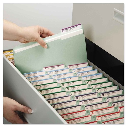 Smead Pressboard Fastener File Folder with SafeSHIELD Fasteners, 2 Fasteners, 1/3-Cut Tab, 3" Expansion, Letter Size, Gray/Green, 25 per Box (14944)