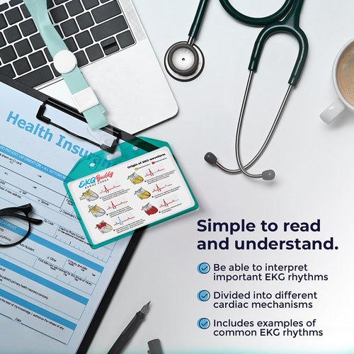 EKG Buddy's 5 Card EKG Interpretation Badge Set - Doubled Sided Nurse ECG Cards Guide Rhythm Cheat Sheet, EKG Telemetry Strips for ACLS Medical Cardiac Reference and Nursing Student Gift Accessories