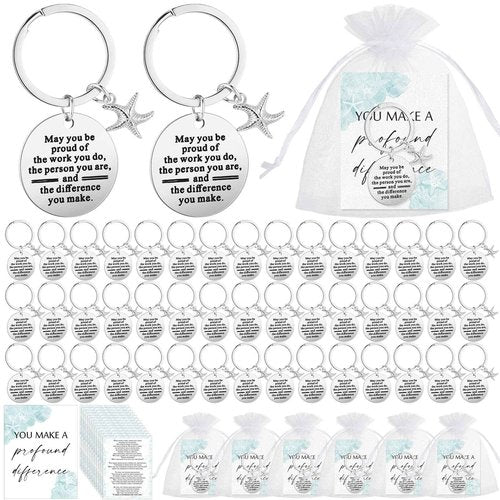 Huquary 100 Sets Starfish Story Gifts You Make a Difference Keychains with Cards Appreciation Gifts for Coworkers Employee Office