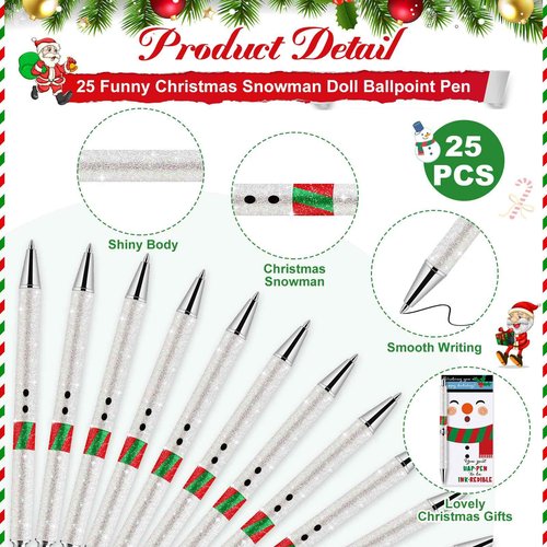 Sayglossy 25 Sets Bulk Glitter Christmas Pens Novelty Santa Claus Writing Pens with Inspirational Cards Welcome to The Team Gift Employee Appreciation Gifts (Snowman)