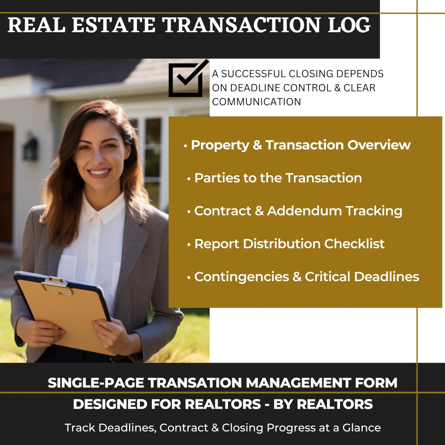 Real Estate Transaction Log Book for Realtors, Closing Checklist & Deal Tracker with Deadlines & Document Tracking – Life Charge