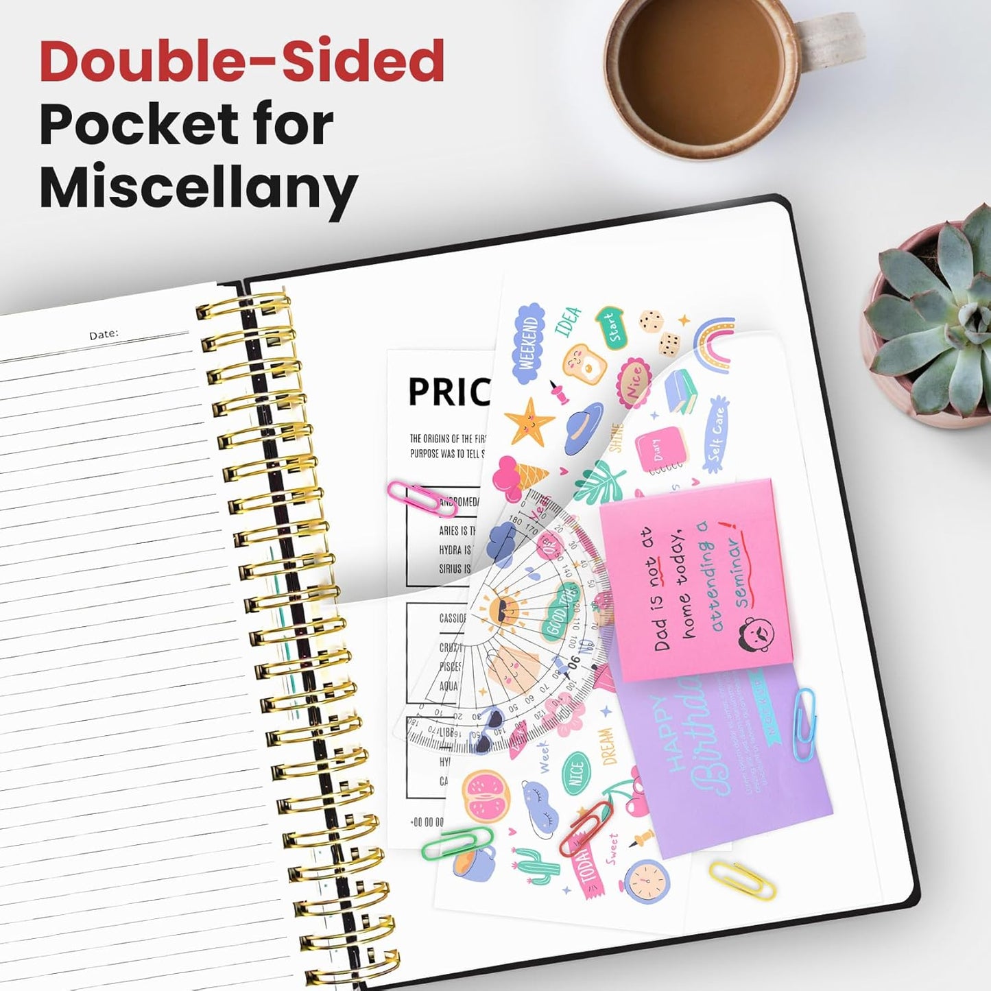 Skiennix Hardcover Spiral Journal - 5 Subject Notebook with Removable Dividers & Tabs | 8.5"x11", Black, 280 Pages