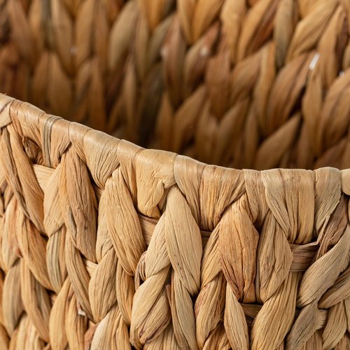 Rlosjin Wicker Trash Can, Bathroom Waste Bin with Built-in Handle Trash Bin, Hand-Woven Water Hyacinth, Wicker Waste Basket, Bedroom, Office, Bathroom Boho Waste Basket, 1 Pack