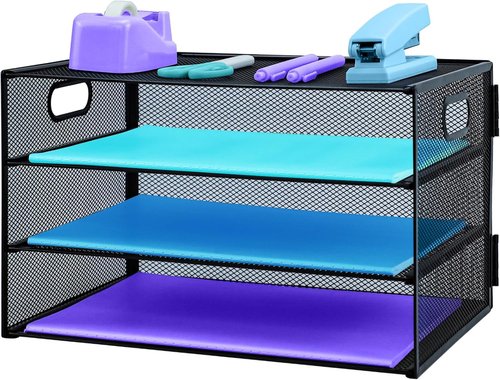 Skiennix 3-Tier Desk Organizer - Pull-Out Mesh File Tray for A4 Paper Storage | Black