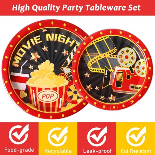 Movie Night Party Supplies Set - 96 Pcs Paper Plates & Napkins | Perfect for Birthdays & Celebrations