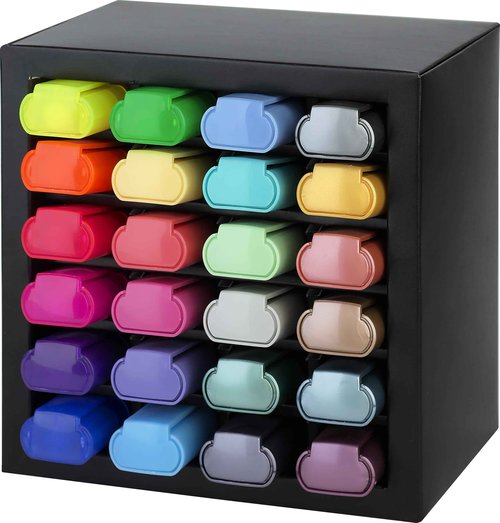 Faber-Castell Highlighter Desk Set - Assortment of 24 Chisel Tip Markers, Metallic, Neon, and Pastel Set - Thin No Bleed Highlighters, Stationery and Bullet Journal Supplies, Gifts for Artists