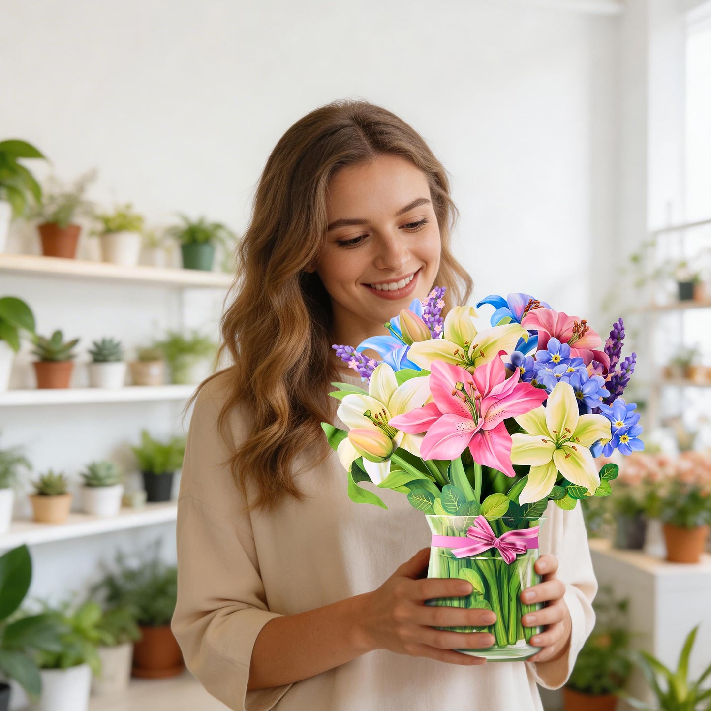 Airpark Pop Up Flower Cards, 3D Paper Flowers Bouquet Birthday Card 12’‘ with Blank Note and Envelope, Mother's Day, Get Well Greeting, Anniversary, Thank You, Easter Gifts Cards for Women Mom, Lillie