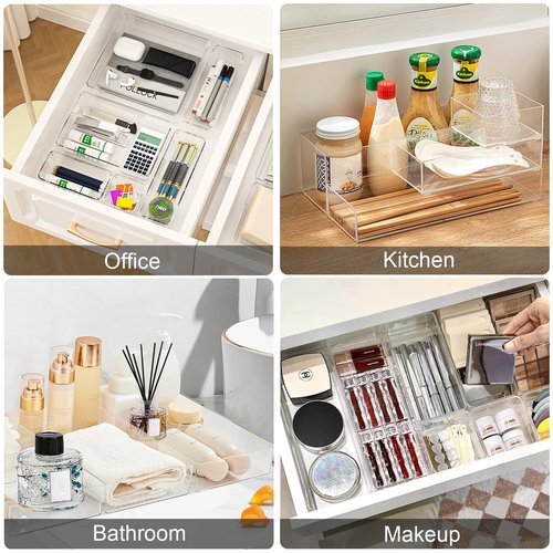 Recogwood Stackable Acrylic Drawer Organizer Set, 11 PCS Multi-Size Storage Bins for Makeup, Office Desk, Bathroom, Vanity and Kitchen Utensils
