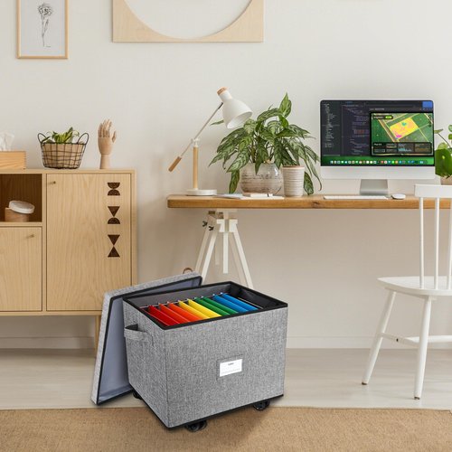 Portable Rolling File Box with Handles, Collapsible Rolling Filing Cabinet Document Box for Home Office, Rolling File Cart Mobile Wheels Storage Filing Box for Legal & Letter Size
