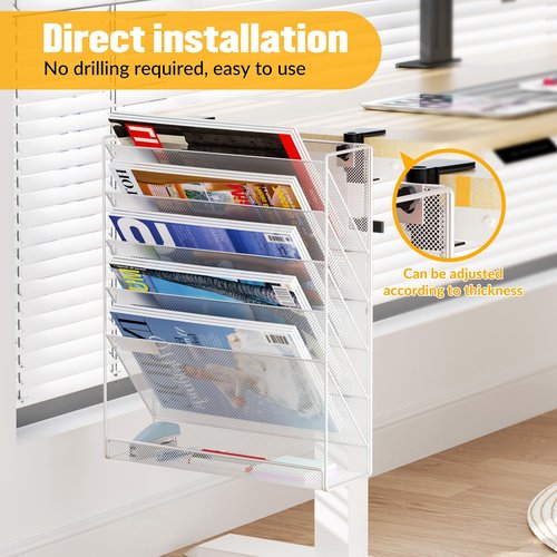 DESKORGA file organizer, TO BE FIXED WITHOUT DRILLING, A4 document holder and office supplies, storage, wall magazine holder, desk storage bannette, desk accessories (Gray)