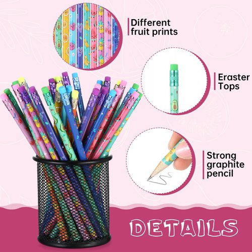 Fainne 200 Pcs Scented Pencils Smelly Wood HB Pencils bulk with Colorful Eraser and Case Fun Fruit Elements Back to School Supplies for School Office Classroom Teachers Party Reward Supplies
