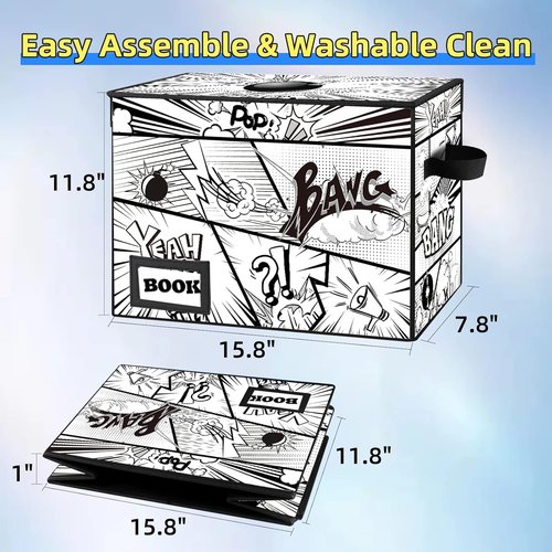 Comic Book Storage Box by Cartoon Bombs - Collapsible Organizer for 160-180 Comics | 15.8" x 7.8" x 11.8"