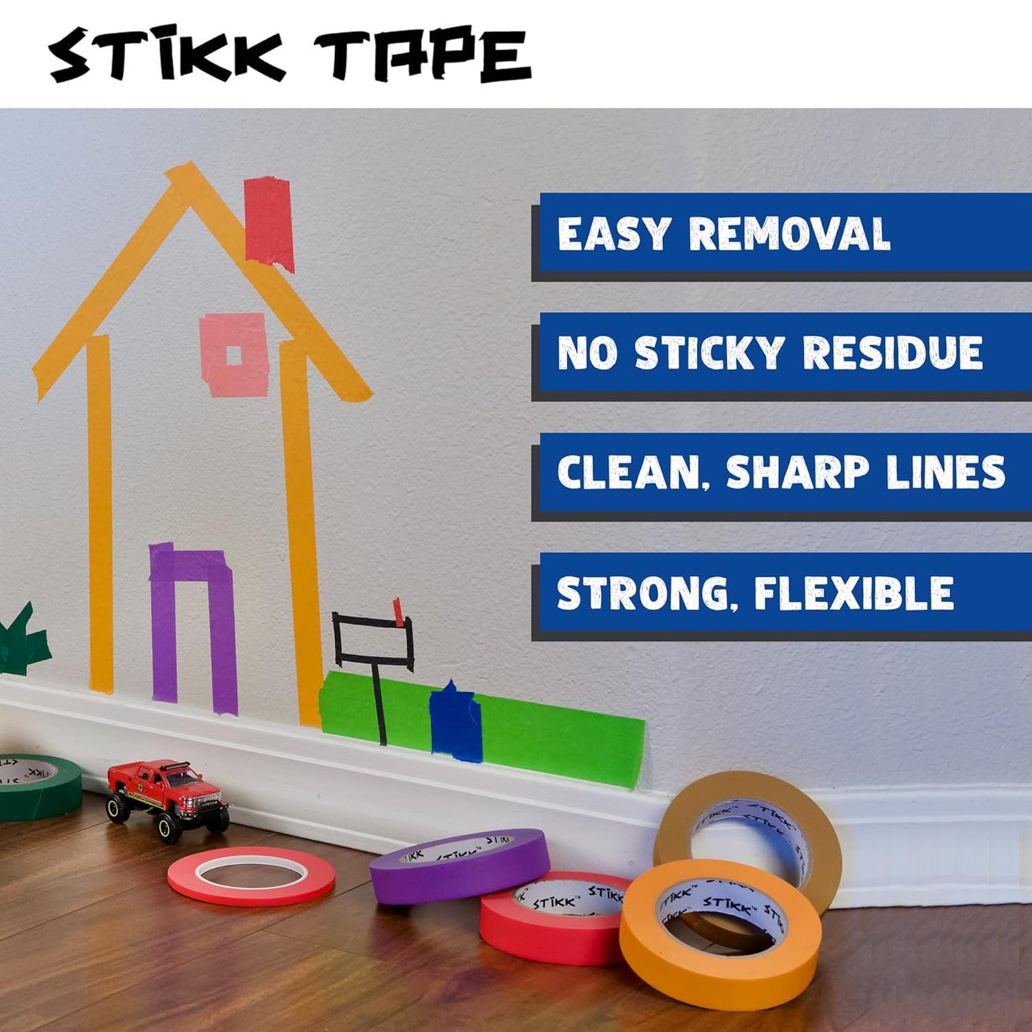 STIKK Painters Tape - 1/4 Inch Blue Masking Tape | 3-Pack for Clean Edges & Residue-Free Painting