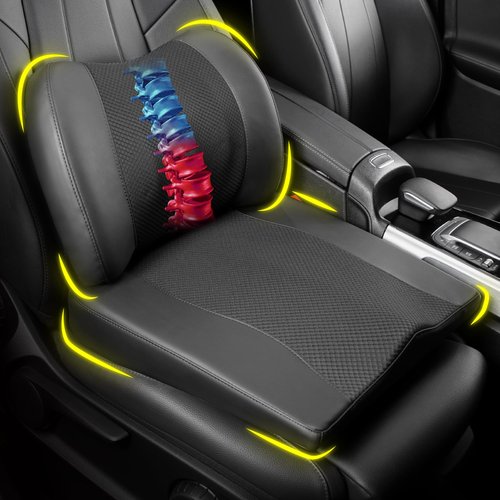 Seat Cushion & Lumbar Support - Ergonomic Memory Foam Pillows for Sciatica & Back Pain Relief - Comfort for Driving & Long Driving- Ideal for Car, Office Chairs, Wheelchairs