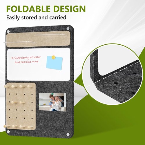 Dollar Boss 3-in-1 Foldable Bulletin Board - 16"x24" Magnetic Whiteboard with Cork & Acrylic Shelves, Grey