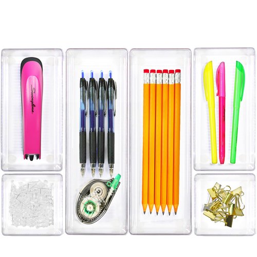 Simple Houseware Clear Drawer Organizer for Office Bin Desk Storage, Assorted Size, 6 Packs