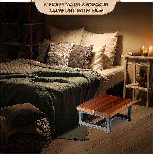 FANATU Heavy-Duty Wooden Step Stool - Supports 500lbs for Kitchen, Bathroom & Bedside Use | Acacia Wood