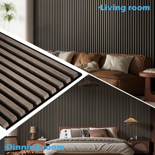 Art3d Acoustic Wood Panels - 2-Pack 108" x 12" Soundproof Slat Panels for Wall & Ceiling | 3D Fluted Design - Walnut