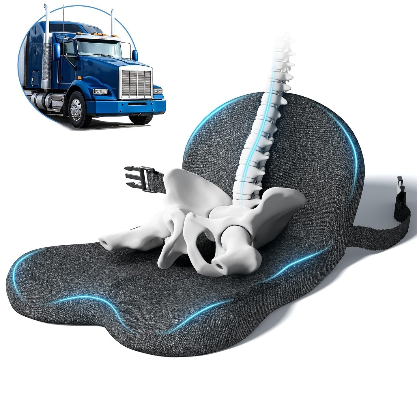 QEGOON Car Seat Cushion - Memory Foam L-Shaped with Lumbar Support & Anti-Slip Design for Long Driving Comfort