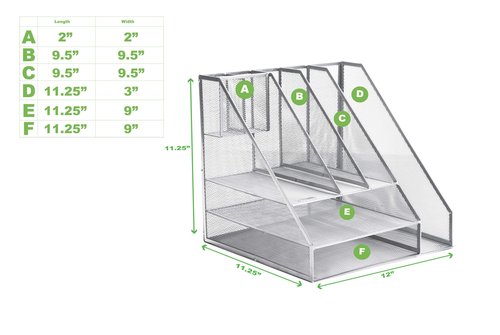 Mind Reader MESHORG-WHT Mesh Organizer 8 Compartments Desktop Document Letter Tray for Folders, Mail, Stationary, Desk Accessories, White 8 Comp