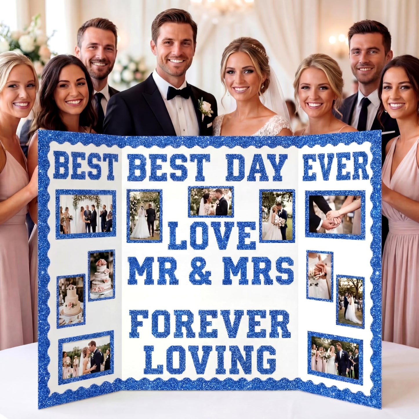 FunooFuno Blue 175 Pcs Graduation Photo Display Board Sticker Glitter Border Trim Alphabet Letter Number for 2026 Grad Party Trifold Poster Photo Display Event Displays Bulletin Board