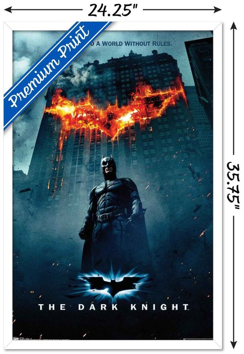 Trends International DC Comics Movie - The Dark Knight - Batman Logo on Fire One Sheet Wall Poster, 22.375" x 34", White Framed Version