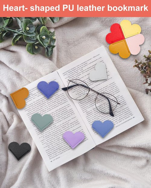 Skiennix 30Pcs Leather Heart Bookmarks - Cute Corner Bookmarks for Book Lovers Gifts
