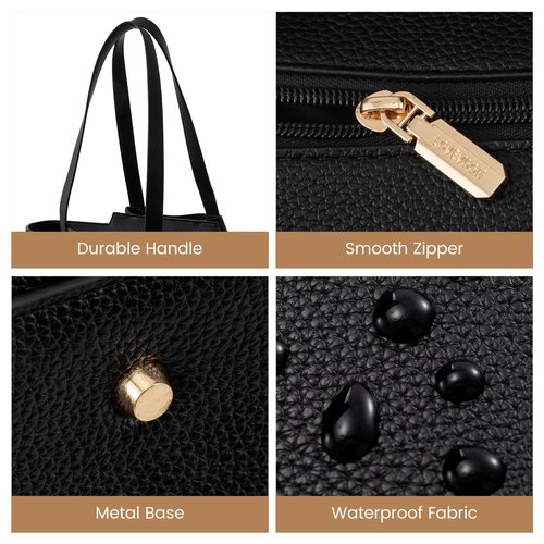 LOVEVOOK Laptop Tote for Women - 15.6 Inch Faux Leather Laptop Bag with Clutch, Large Capacity Office Purse Computer Briefcase for Casual Business Travel, Black