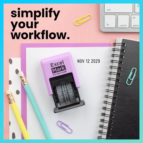 ExcelMark 1822 Date Stamp – Perfect for Shipping, Receiving, Expiration and Due Dates (Black Ink, Violet Mount)