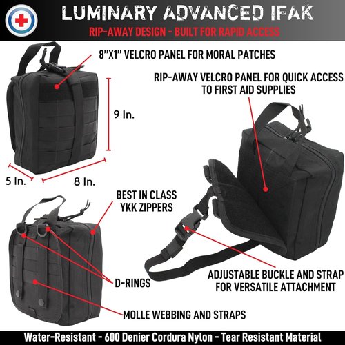 Luminary Advanced IFAK Trauma First Aid Kit - MOLLE Rip-Away Design with Quick Release Panel | Tactical Black
