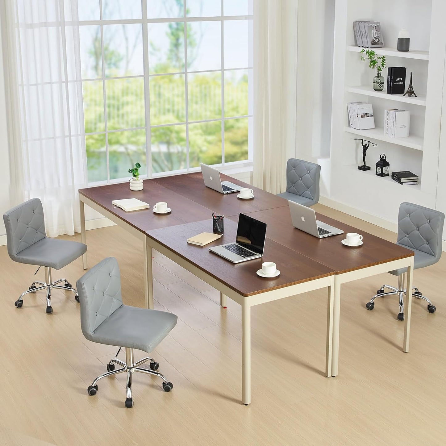 VECELO PU Leather Desk Chair - Adjustable Height, 360° Swivel, Mid-Back Design - Grey for Home Office