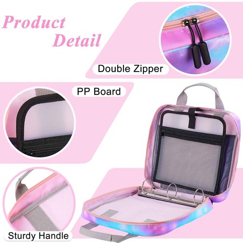 FIODAY Zipper Binder with Handle and Shoulder Strap - Multiple Pocket 500 Sheet Capacity Binder Organizer for School, Blue Purple