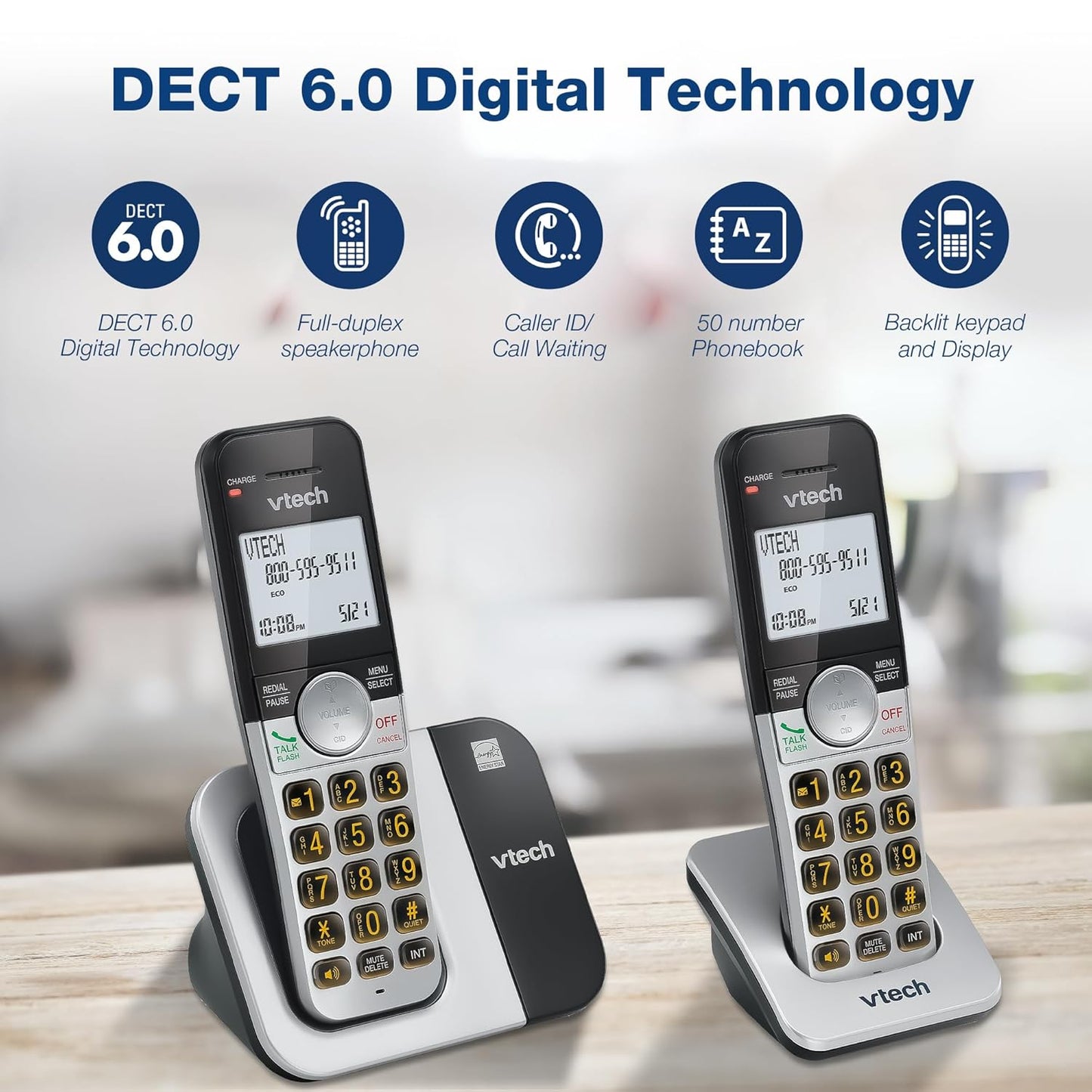 VTech Cordless Phone - 2-Handset System with Large Display & Big Buttons | DECT 6.0, Caller ID, Full Duplex Speakerphone