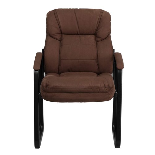 Flash Furniture Isla Brown Microfiber Executive Side Reception Chair with Lumbar Support and Sled Base