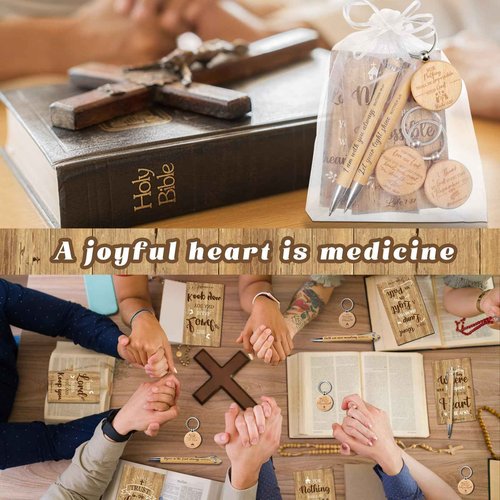 Cholemy 50 Set Bible Verse Gifts Bulk Scripture Mini Notepad Set Christian Bamboo Pens Religious Inspirational Wood Keychains Prayer Notepads Bible Journal Ballpoint Pen Gifts for Office School Church