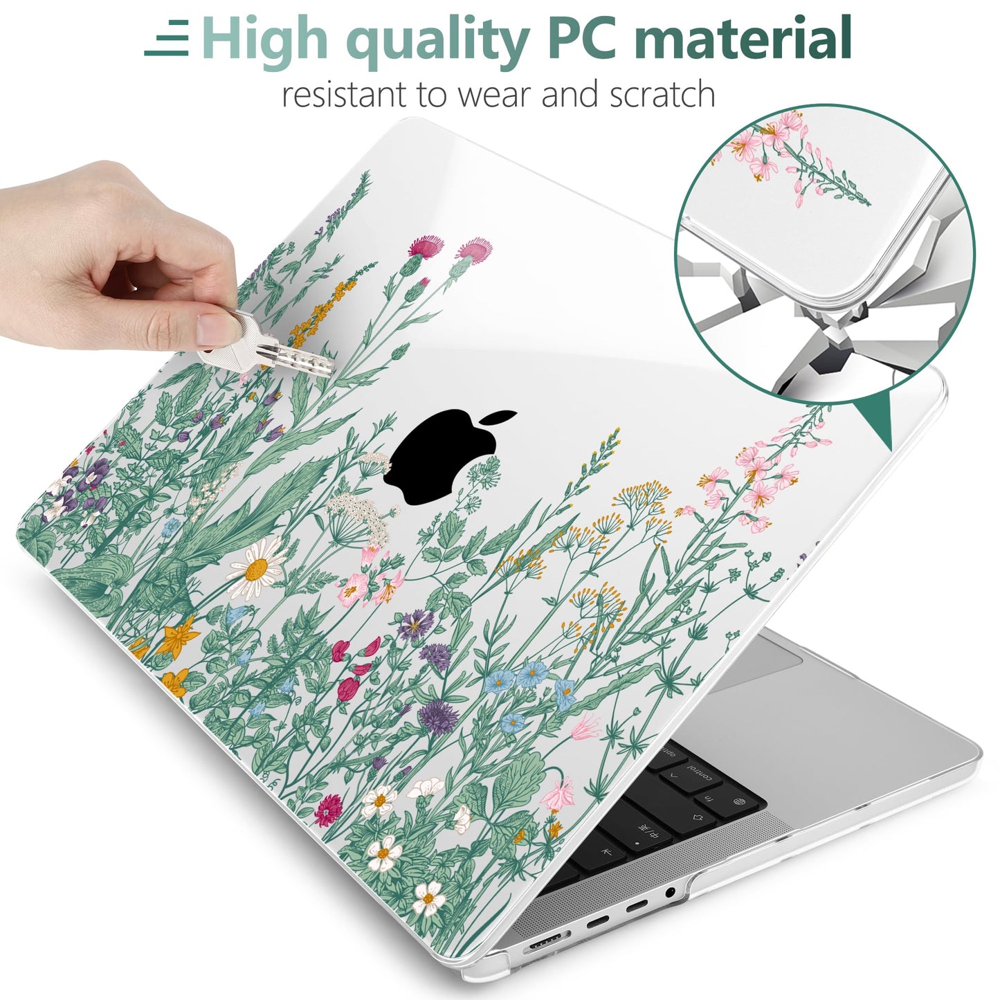 TWOLSKOO Compatible with MacBook Pro 14 inch Case 2023 2022 2021 Release M2 A2779 M1 A2442 Pro/Max Chip with Touch ID, Plastic Hard Shell Case & Keyboard Cover & Screen Protector, Wildflower