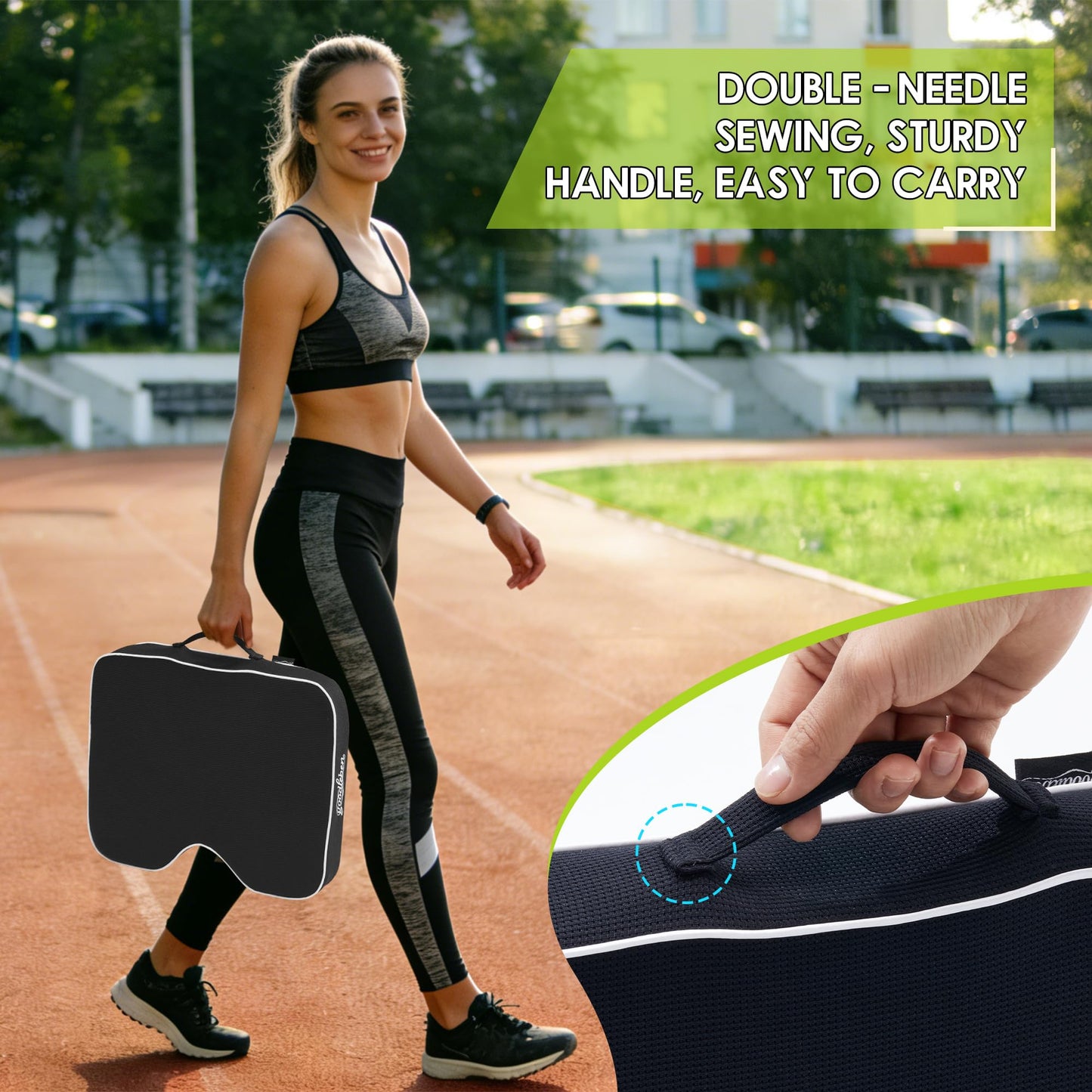 goodleben Stadium Seat Cushion - Dual Layer Foam with 30D Support & 40D Memory, Thick & Breathable Bleacher Pad for Football, Baseball, Outdoor Games, and Indoor Events (1 Pack)