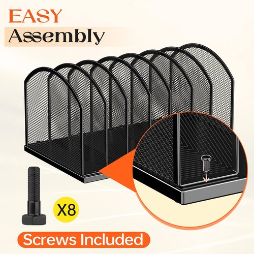7-Section Metal Upright File Sorter Organizer，Office Small Letter Sorter Desktop File Organizer Metal Mesh Iron Sole, Black
