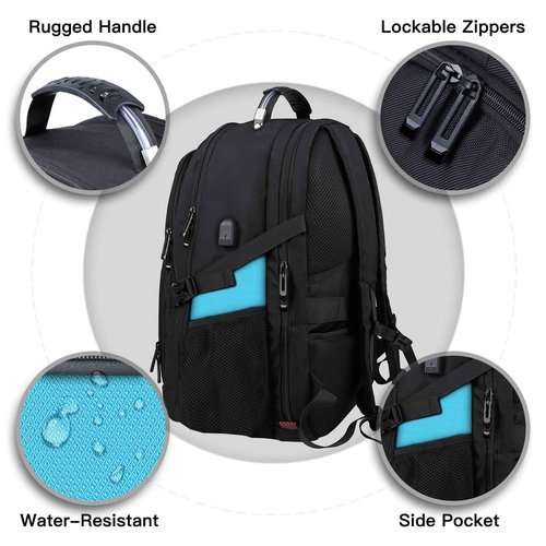 Extra Large Backpack, Travel Backpack, Sturdy TSA Water Resistant 17.3 Inch Carry on Backpacks with USB Port, Anti Theft Business Computer Backpacks Gifts for Men Women, Lake Blue