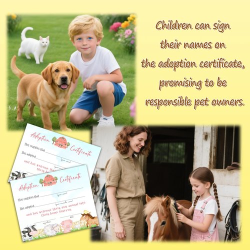 Farm Animals Adoption Certificate -10 Pcs, Adopt an Animal Certificate for Girl Boy, Adopt A Pet Party Favor, Farm Birthday Party Decorations Supplies -A26