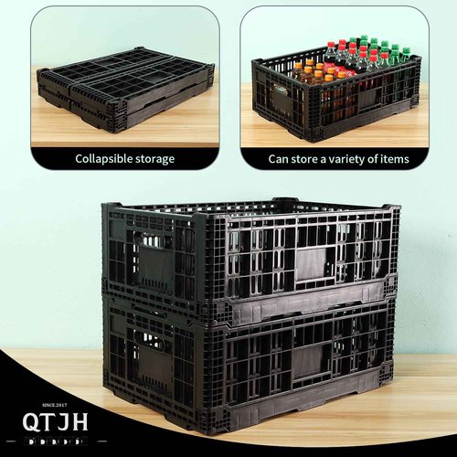 QTJH Collapsible Storage Bin Containe，52 Liter Transferheavy duty plastic storage box,milk crates heavy duty Transit storage of various items black (2)