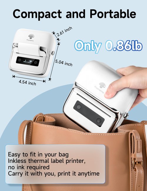 Phomemo M250 Label Maker Machine with Tape, 3 Inch Thermal Label Maker, 2025 Upgrade Portable Barcode Printer for Business, Home, Logo Label, Sticker Printer for Phones & PC, with 1 Roll Label