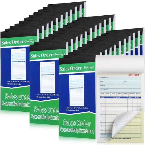 Lincia 34 Pads Sales Order Books 2 Part Carbonless (White/Canary Yellow) Receipt with Carbon Copies Cover Receipt Form Invoice 50 Sets Per Book (4.18 x 7.2 Inch/ 10.6 x 18.3 Cm)