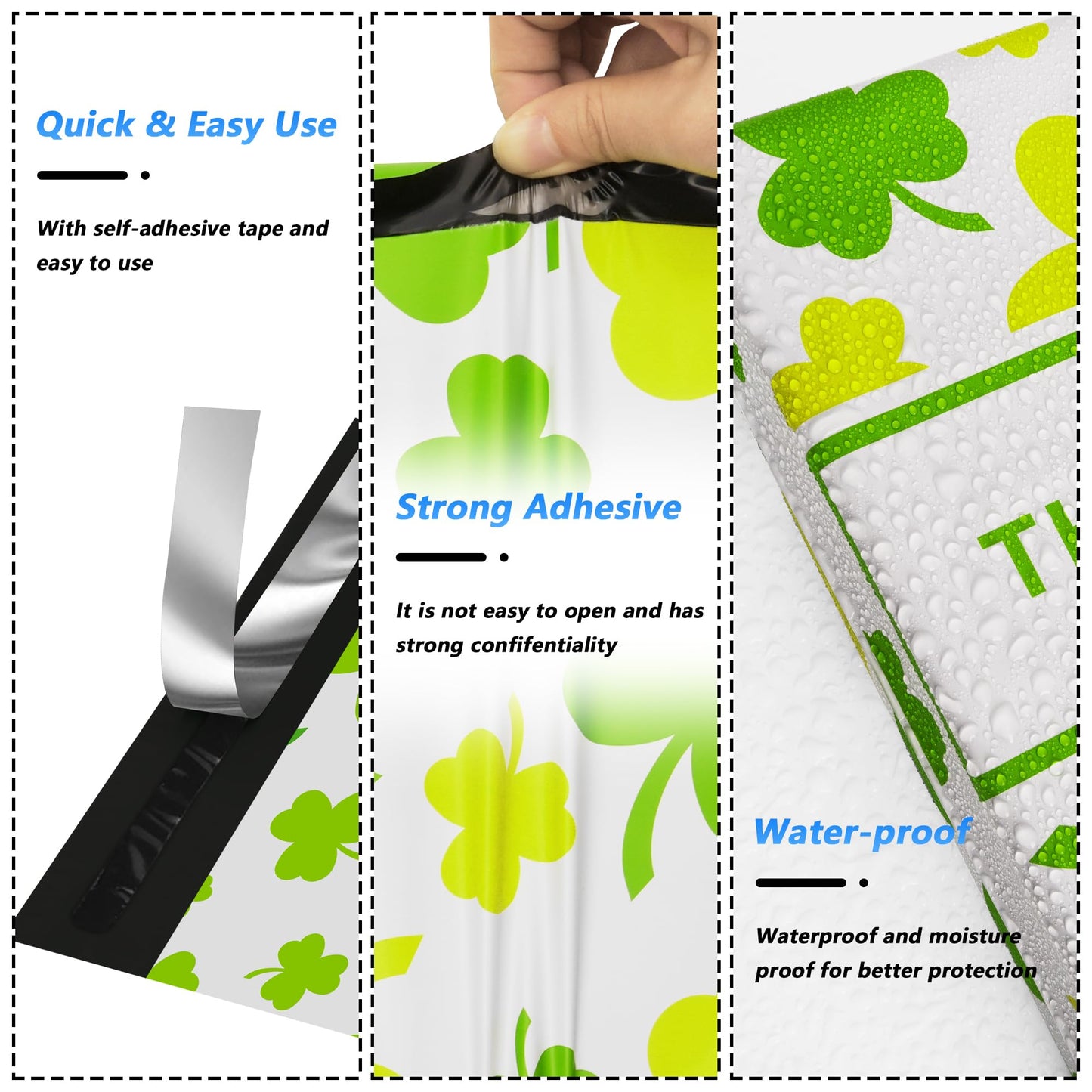 Jowlroel St Patrick's Day Poly Mailer 14.5x19 Inch 50 Pcs, Waterproof and Tear-Resistant Shipping Bags for Clothing, Poly Bags for Shipping, Clovers Printed Packaging Bags